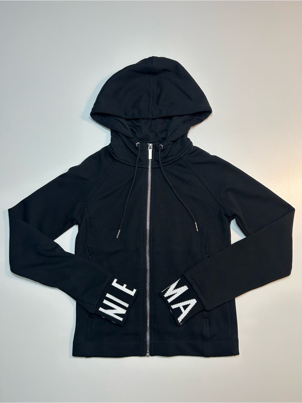 Armani Exchange Black Full Zip Intarsia Knit Logo Cuff Hoodie Jacket